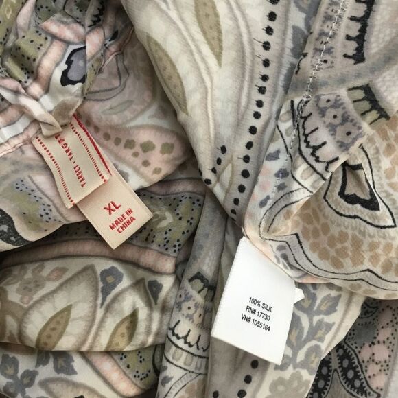 Paisley pattern pink and light green 100% silk pajama bottoms wide leg size XL - Picture 7 of 7